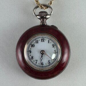 Antique 1906 Swiss Made .935 Silver Ladies Pocket Colorful Floral Enamel Watch